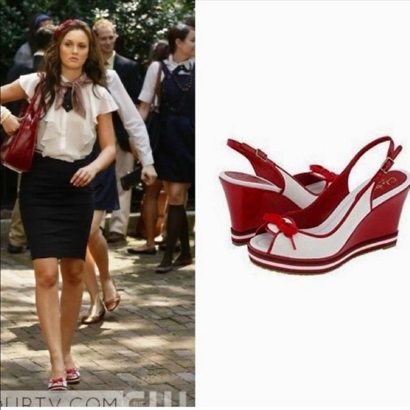 Cole Haan Red and White Wedge Sandals - Picture 1 of 8